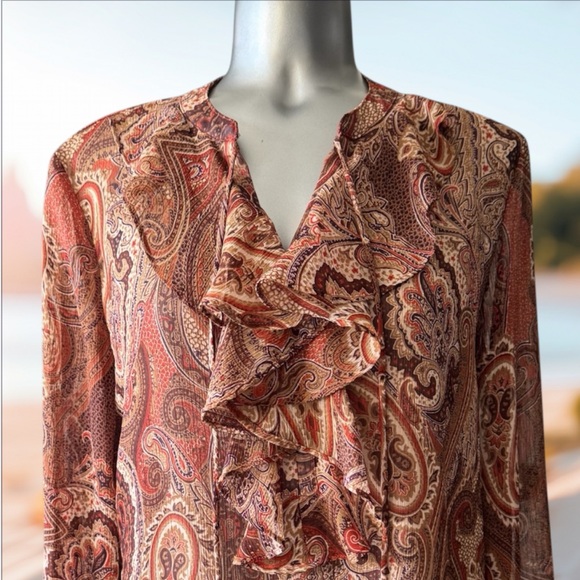 Tommy Hilfiger Tops - 💟Tommy Hilfiger Paisley Ruffle Blouse - Rust and Beige